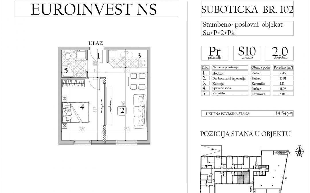 Stan 10 – dvosoban, 34,54m2 – cena 1.750,00-EURA/m2 sa uračunatim PDV-om