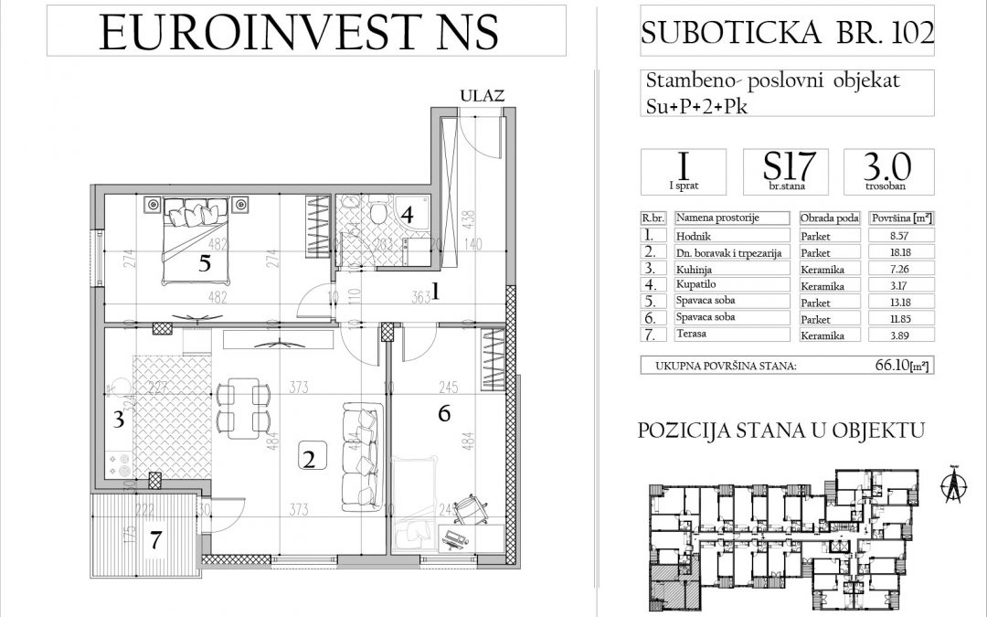 Stan 17- trosoban, 66,10m2 – cena 1.650,00-EURA/m2 sa uračunatim PDV-om