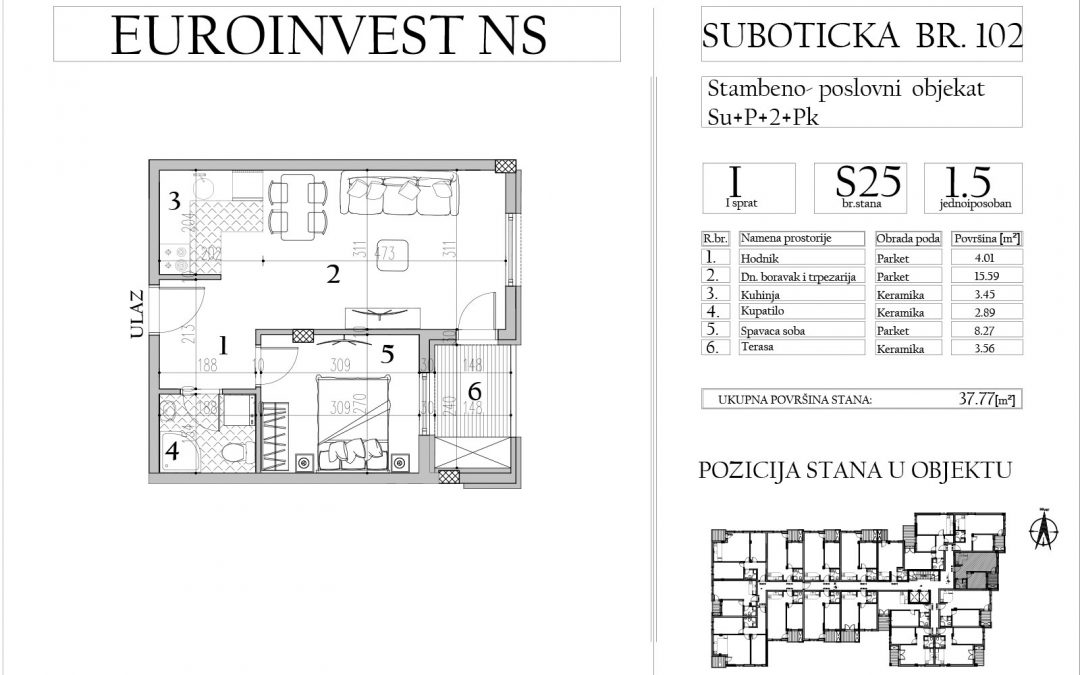 Stan 25 – jednoiposoban, 37,77m2 – cena 1.750,00-EURA/m2 sa uračunatim PDV-om