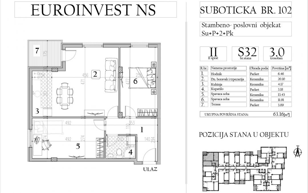 Stan 32 – trosoban, 63,16m2 – cena 1.600,00-EURA/m2 sa uračunatim PDV-om