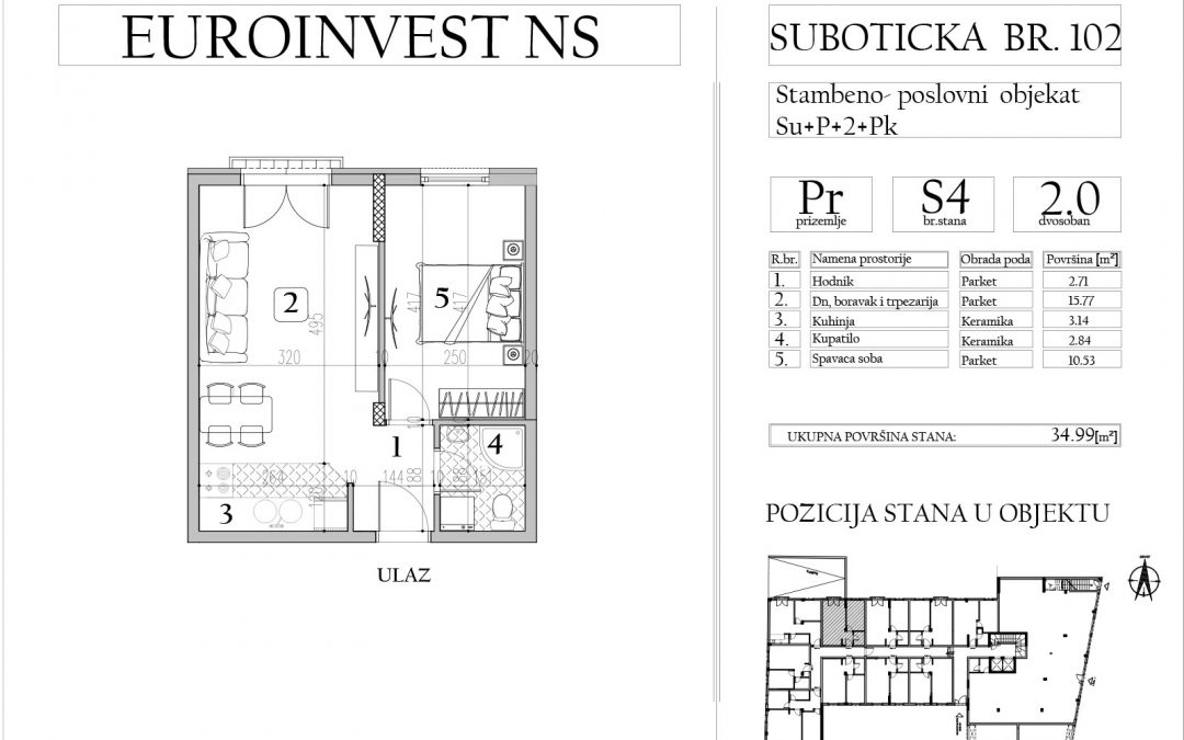 Stan 4 – dvosoban, 34,99m2 – cena 1.800,00-EURA/m2 sa uračunatim PDV-om