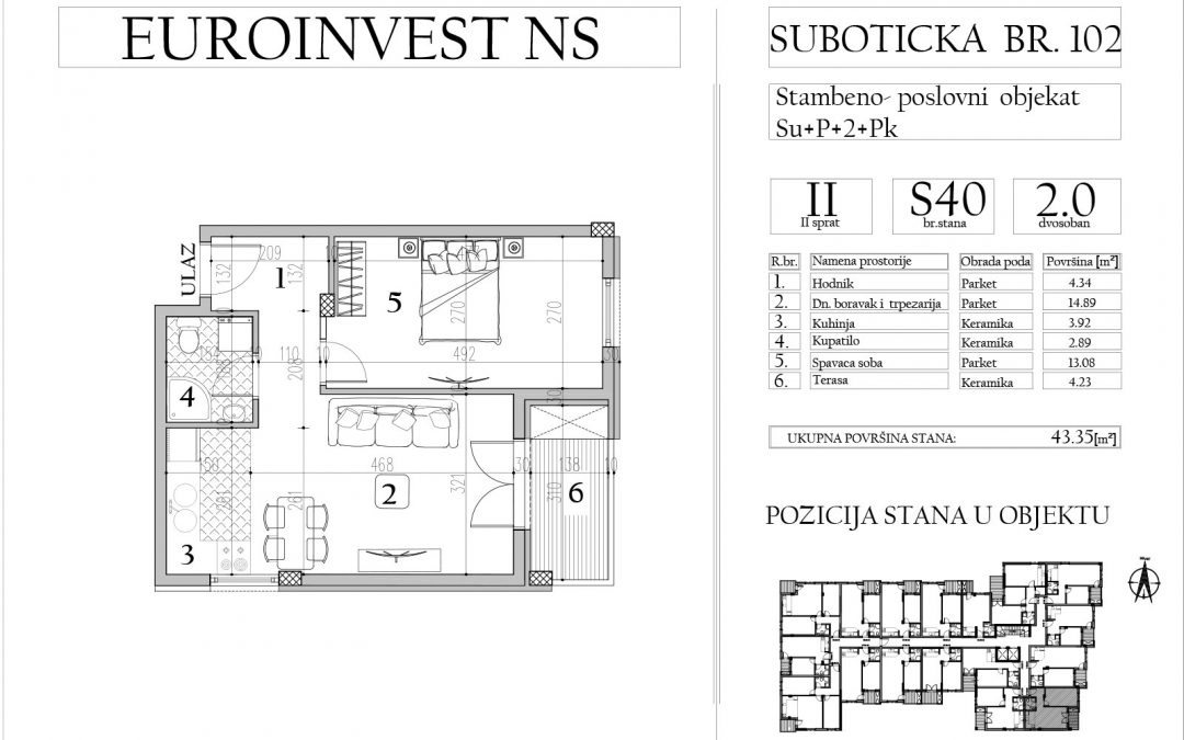 Stan 40 – dvosoban, 43,35m2 – cena 2.050,00-EURA/m2 sa uračunatim PDV-om