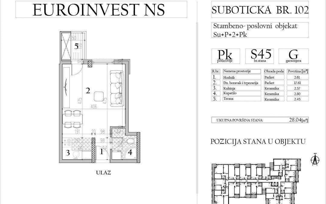 Stan 45 – garsonjera, 28,04m2 – cena 1.850,00-EURA/m2 sa uračunatim PDV-om