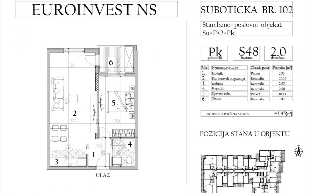 Stan 48 – dvosoban, 43,45m2 – cena 1.700,00-EURA/m2 sa uračunatim PDV-om