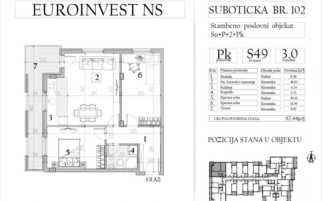 Stan 49 – trosoban, 62,44m2 – cena 1.650,00-EURA/m2 sa uračunatim PDV-om