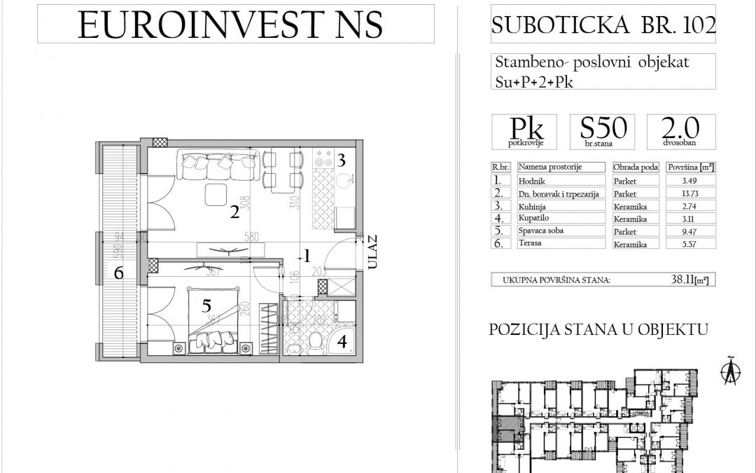 Stan 50 – dvosoban, 38,11m2 – cena 1.750,00-EURA/m2 sa uračunatim PDV-om