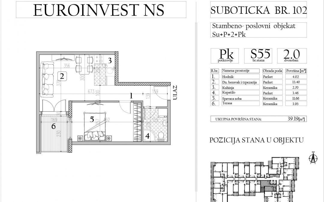 Stan 55 – dvosoban, 39,19m2 – cena 1.650,00-EURA/m2 sa uračunatim PDV-om