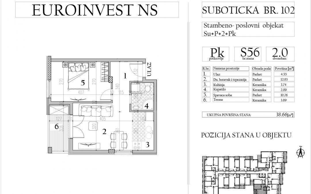 Stan 56 – dvosoban, 38,66m2 – cena 1.750,00-EURA/m2 sa uračunatim PDV-om