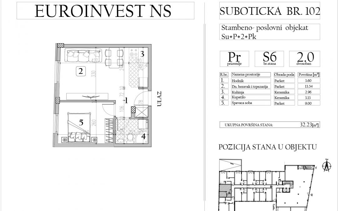 Stan 6 – dvosoban, 32,23m2 – cena 1.750,00-EURA/m2 sa uračunatim PDV-om
