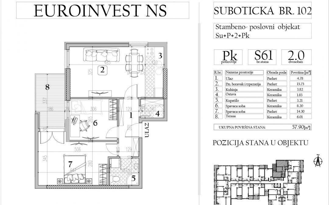 Stan 61 – dvosoban, 57,90m2 – cena 1.650,00-EURA/m2 sa uračunatim PDV-om