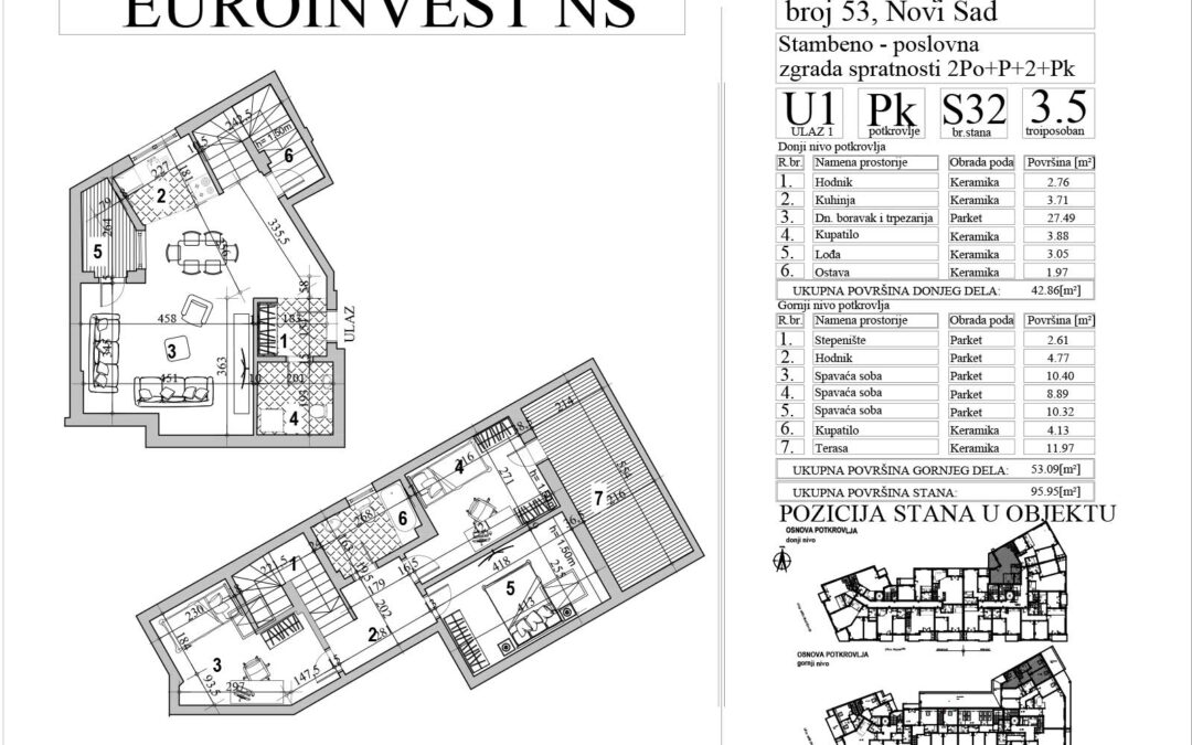 Stan 32 – troiposoban, 95,95m2 – cena 2.750,00-EURA/m2 sa uračunatim PDV-om