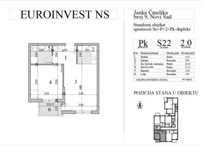 Stan 22 – dvosoban, 44,30m2 – cena 3.000,00-EURA/m2 sa uračunatim PDV-om