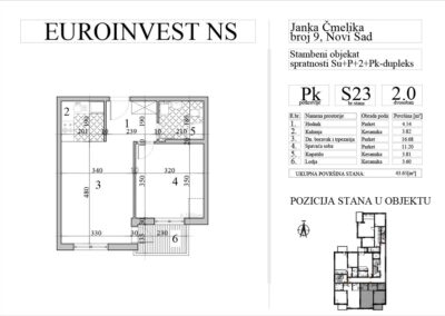 Stan 23 – dvosoban, 43,65m2 – cena 3.000,00-EURA/m2 sa uračunatim PDV-om