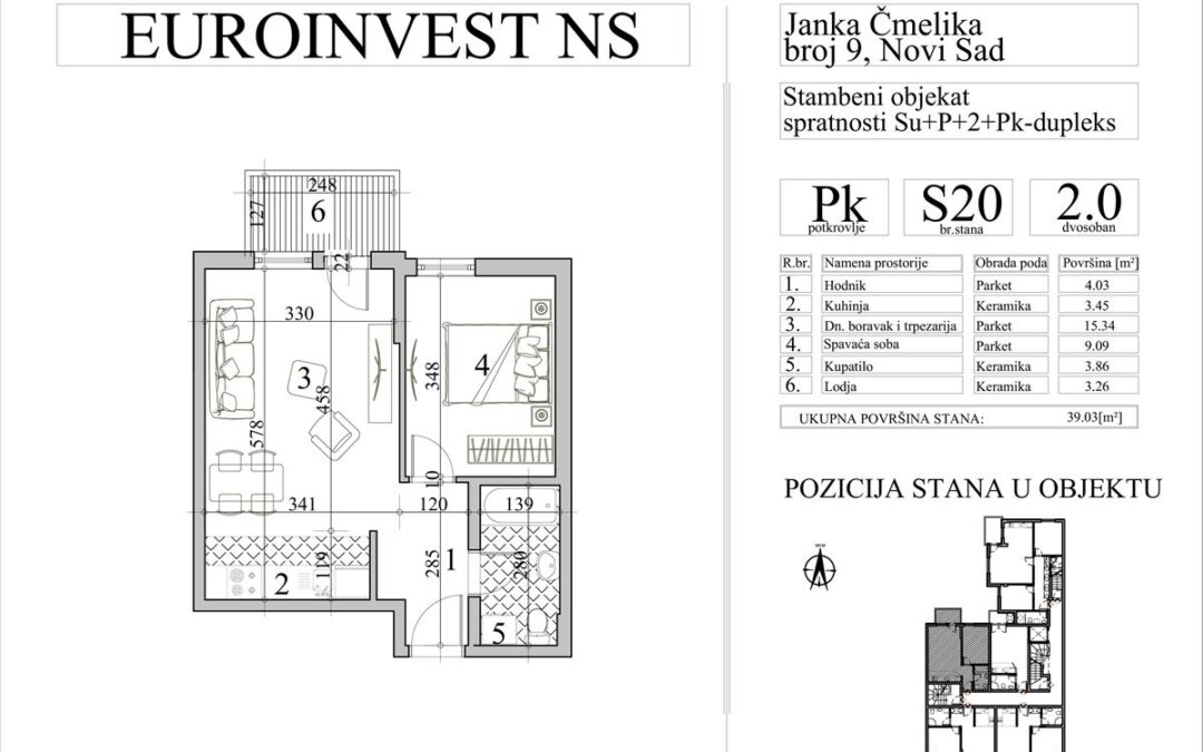 Stan 20 – dvosoban, 39,03m2 – cena 2.900,00-EURA/m2 sa uračunatim PDV-om