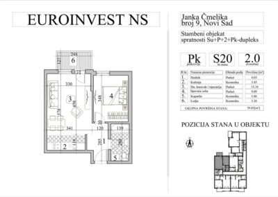 Stan 20 – dvosoban, 39,03m2 – cena 2.900,00-EURA/m2 sa uračunatim PDV-om