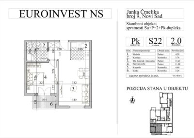 Stan 22 – dvosoban, 43,19m2 – cena 3.000,00-EURA/m2 sa uračunatim PDV-om