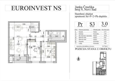 Stan 3 – trosoban, 54,77m2 – cena 2.800,00-EURA/m2 sa uračunatim PDV-om