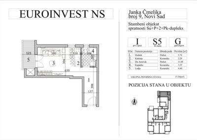 Stan 5 – garsonjera, 27,36m2 – cena 3.000,00-EURA/m2 sa uračunatim PDV-om