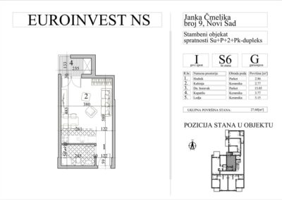 Stan 6 – garsonjera, 27,60m2 – cena 3.000,00-EURA/m2 sa uračunatim PDV-om