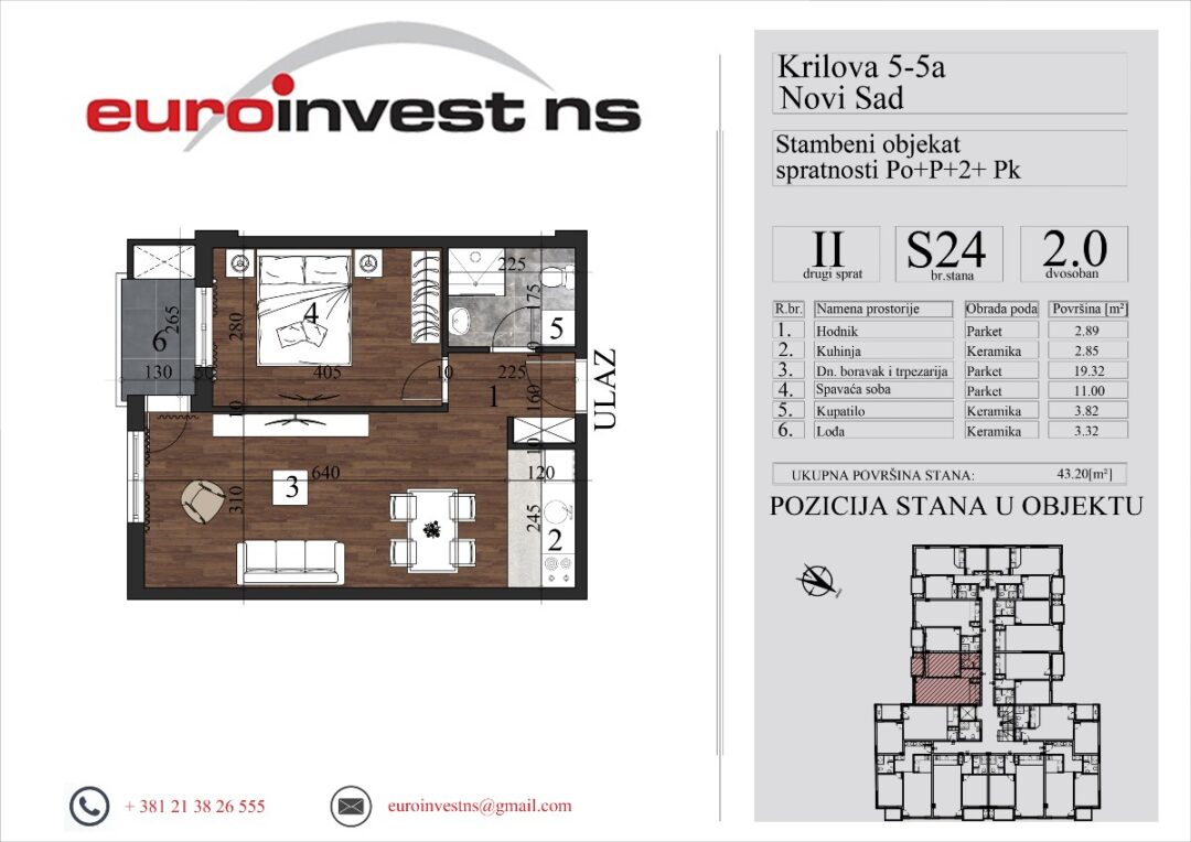 Stan 24, dvosoban, 43,20 m2 – cena 3.350,00-EURA/m2 sa uračunatim PDV-om