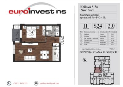 Stan 24, dvosoban, 43,20 m2 – cena 3.350,00-EURA/m2 sa uračunatim PDV-om